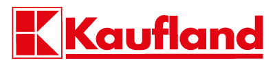 Logo der Supermarktkette Kaufland: Rotes K auf weißem Hintergrund in einem Quadrat links, daneben der Schriftzug ‚Kaufland‘ in roter, moderner Schriftart.